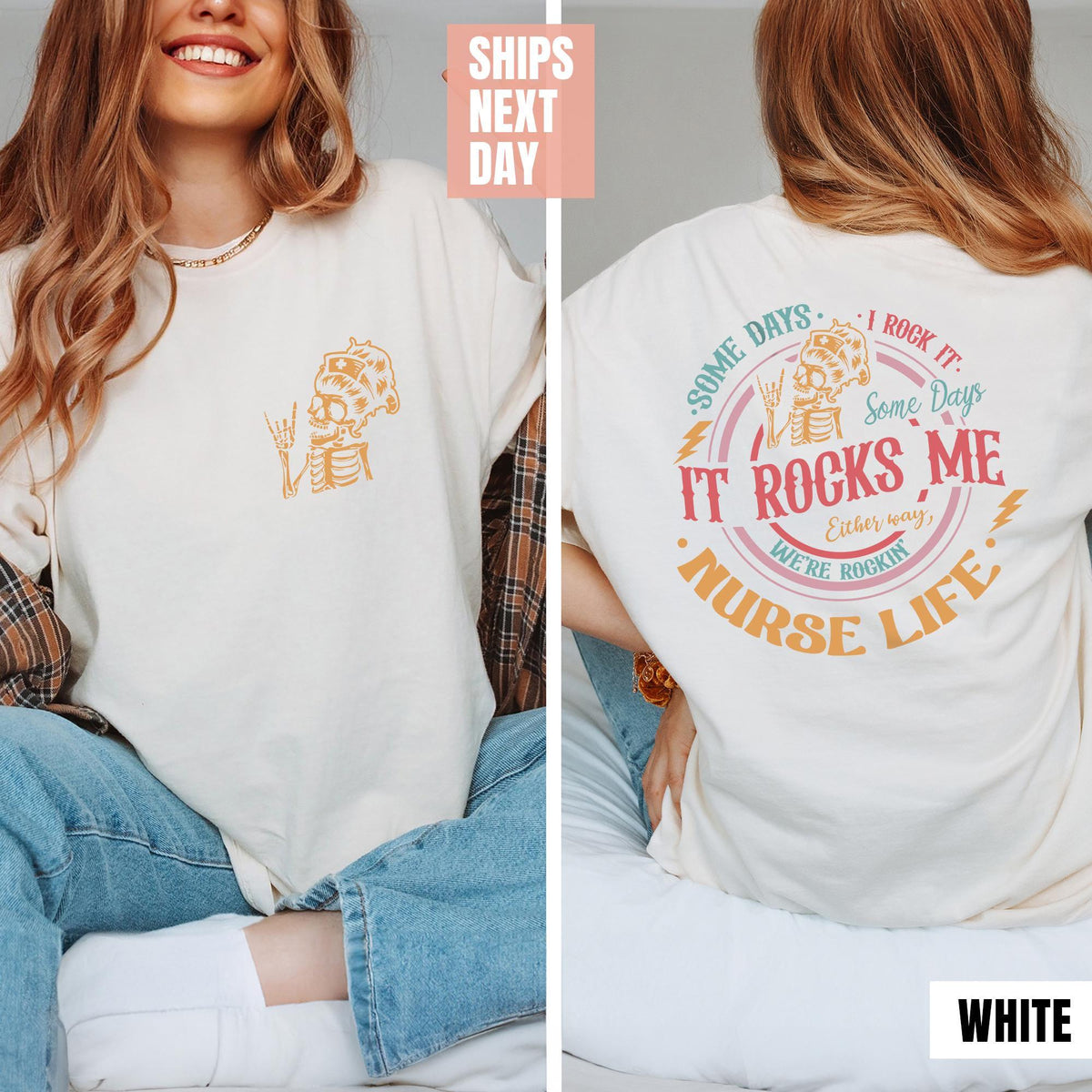 Nurse Life Christmas Shirt,Happy Christmas ER Nurse Some Days I Rock It Some Days It Rocks Me Shirt, Funny Cool Skeleton Tee, Gift for Nurse