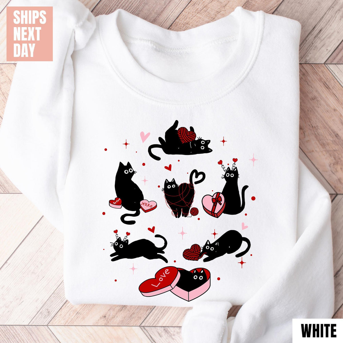 Valentine Black Cat Sweatshirt, Black Cat Love Shirt, Kitten Valentine Shirt, Cat Lover Shirt, Cat Mom Shirts, Lover Gift, Heart Cat Sweater