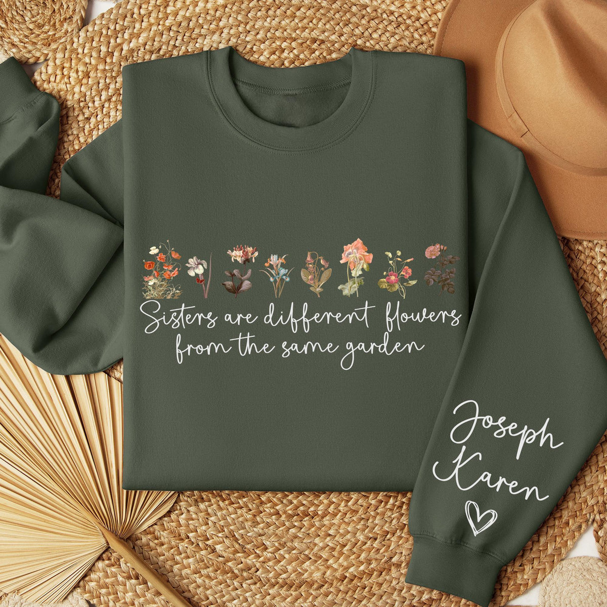 Custom Sister Sweatshirt, Sister Are Different Flower From The Same Garden Tee, Sister Gift For Birthday, Personalized Floral Bridesmaid Tee