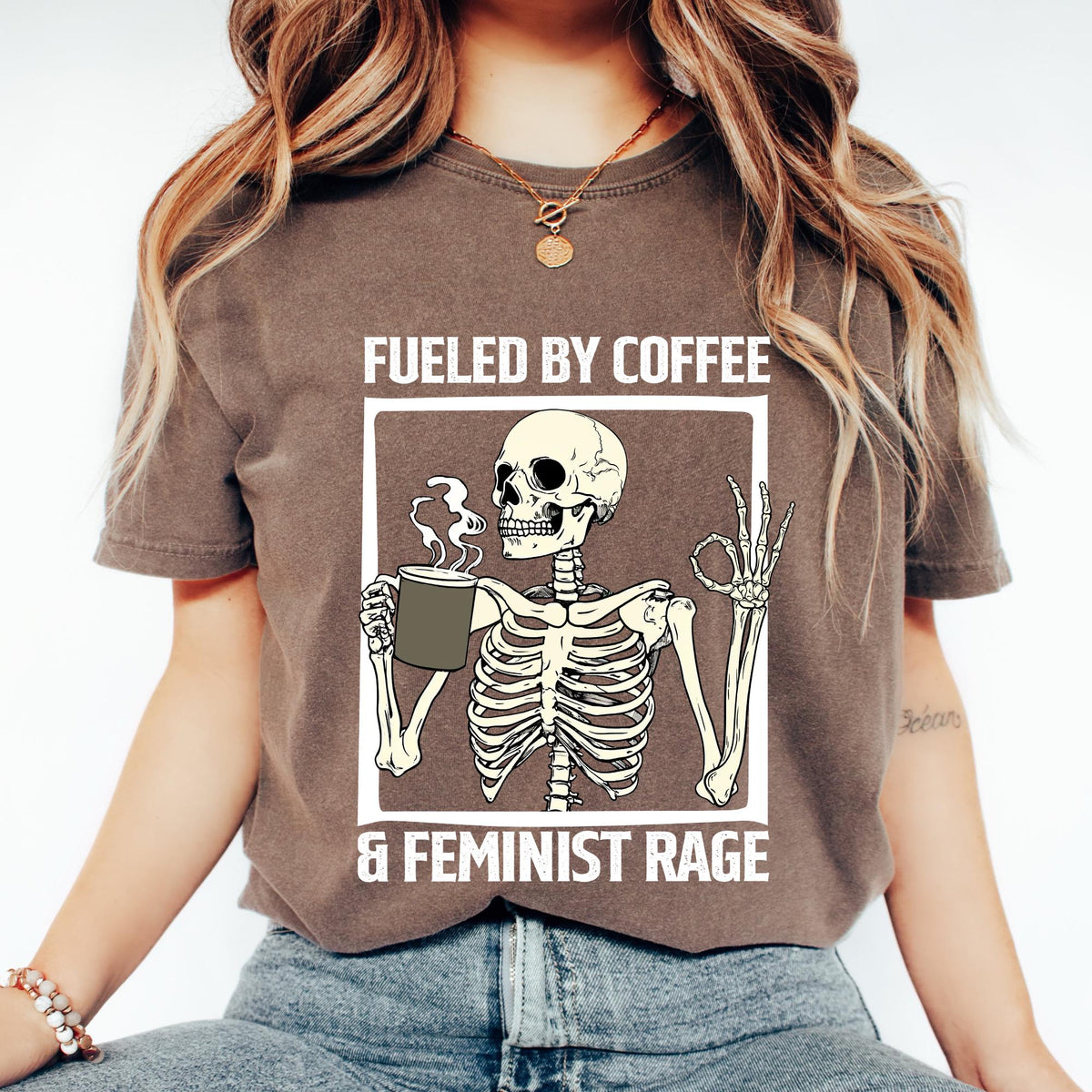 Fueled By Coffee And Feminist Rage Shirt, Feminist Skeleton Shirt, Coffee Lover Tee, Feminist Halloween Shirt, Comfort Colors®, Feminist Tee