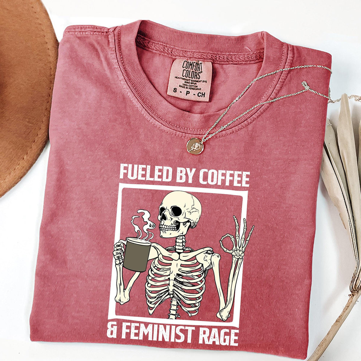 Fueled By Coffee And Feminist Rage Shirt, Feminist Skeleton Shirt, Coffee Lover Tee, Feminist Halloween Shirt, Comfort Colors®, Feminist Tee