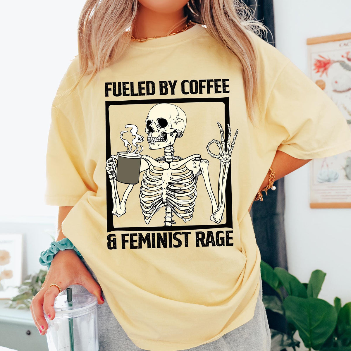 Fueled By Coffee And Feminist Rage Shirt, Feminist Skeleton Shirt, Coffee Lover Tee, Feminist Halloween Shirt, Comfort Colors®, Feminist Tee
