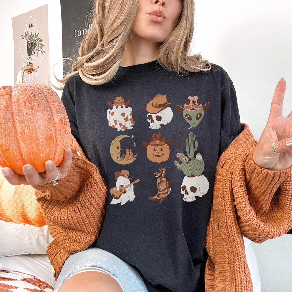Pumpkin Shirt, Halloween Shirt, Western Pumpkin Shirt, Western Halloween Shirt, Comfort Colors®, Cowboy Doodles Shirt, Funny Halloween Gifts