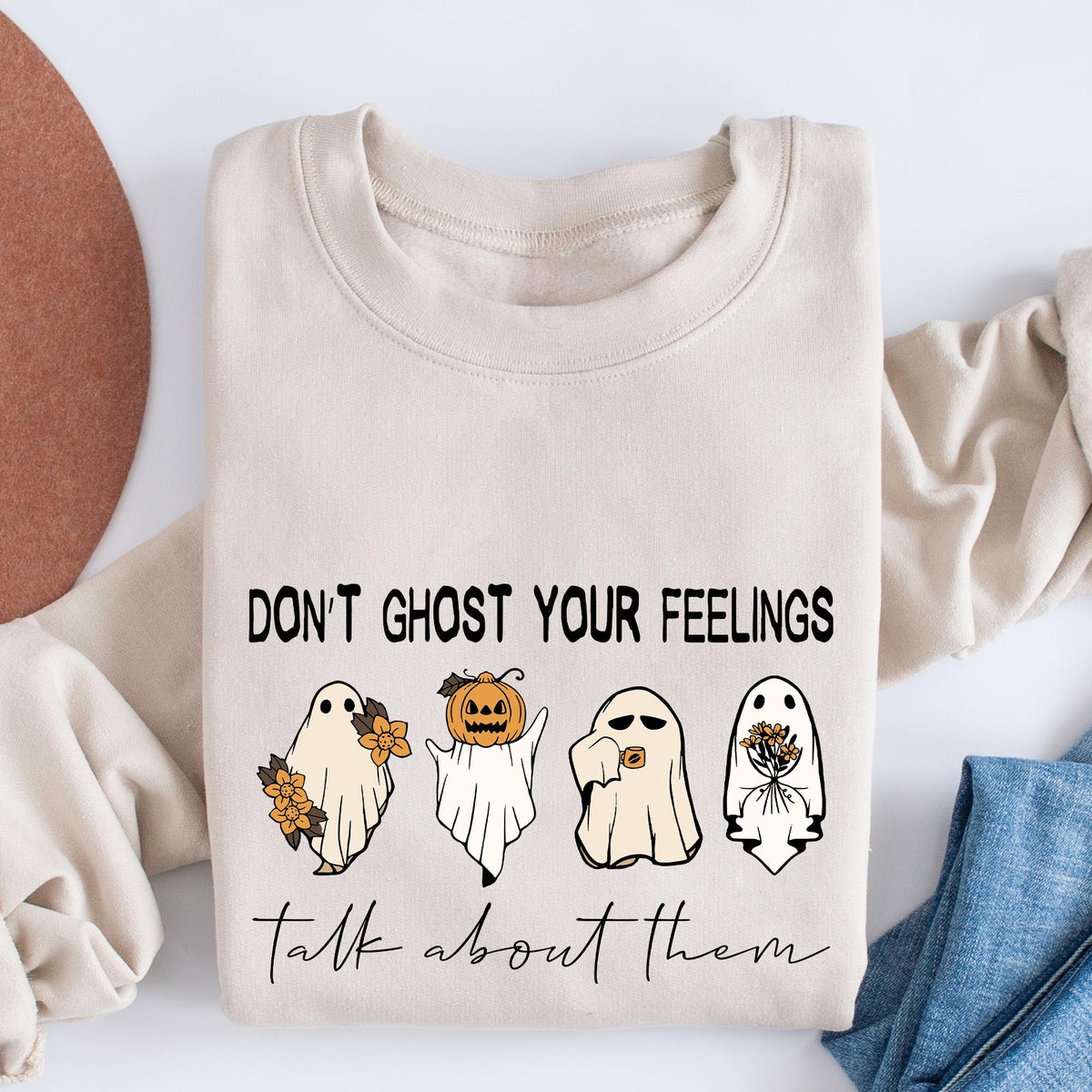 Retro Funny Don't Ghost Your Feelings, Mental Health Awareness, Mental Health, Halloween Graphic T-Shirt for Women, School Counselor T-shirt