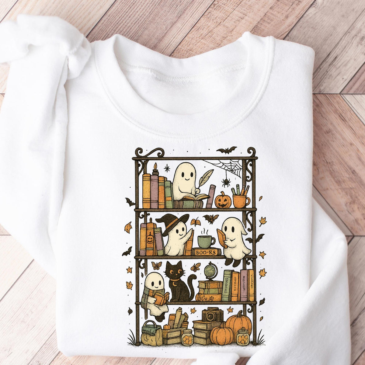 Retro Ghost Reading Books Sweatshirt, Librarian Ghost Halloween, Halloween Teacher Sweatshirts, Halloween T-shirt, Boo School, Teacher Gifts