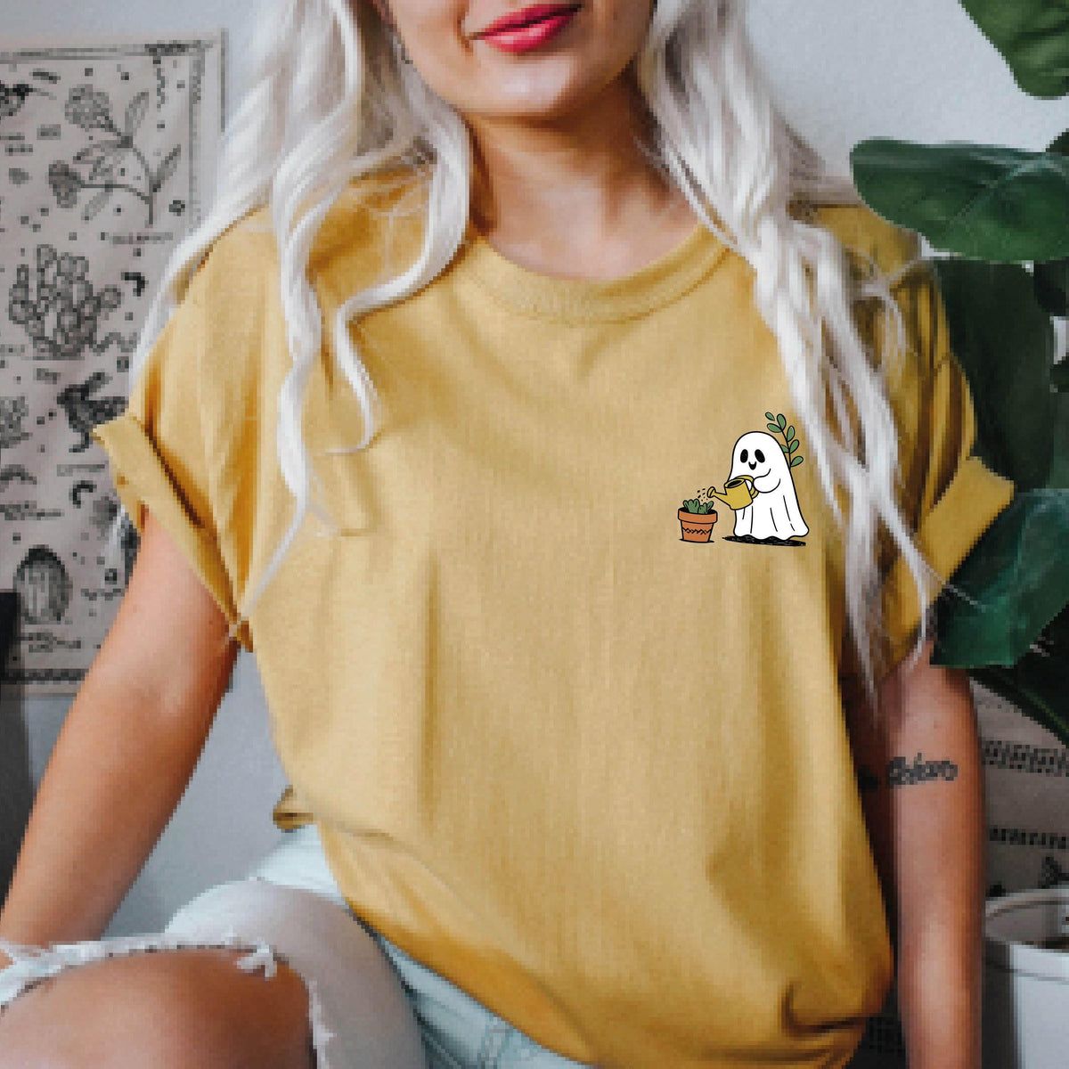 Halloween Pocket Size Ghost Shirt, Little Plant Lover Ghost Tee, Ghost Pocket T-Shirt, Cute Ghost Waters The Flowers Shirt, Halloween Gifts