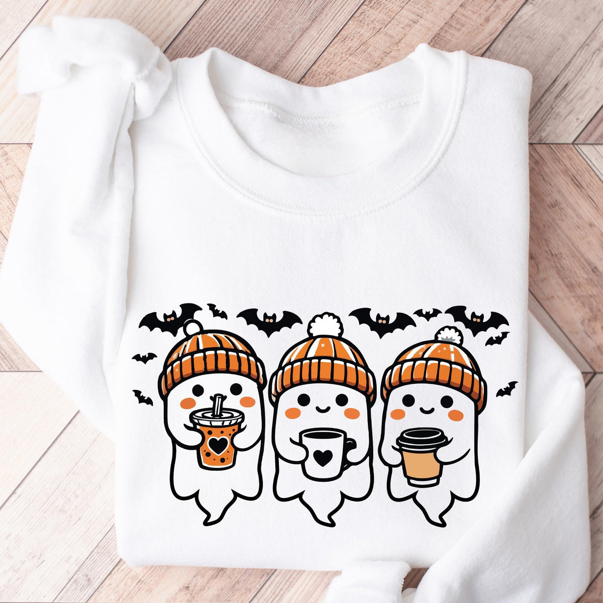 Cute Ghosts Halloween Girly Sweatshirt, Cute Ghosts With Coffee Halloween Sweater, Trendy Halloween Gifts, Boojee Girl Halloween Sweatshirts