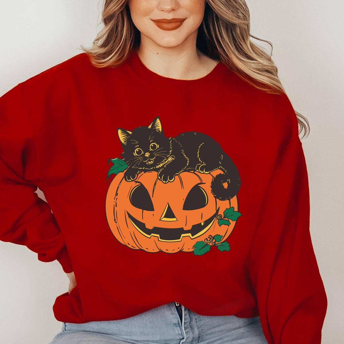 Black Cat Pumpkin Sweatshirt, Halloween Sweatshirt, Black Cat Halloween Sweatshirt, retro Halloween Sweater, Spooky Pumpkin Halloween Shirts