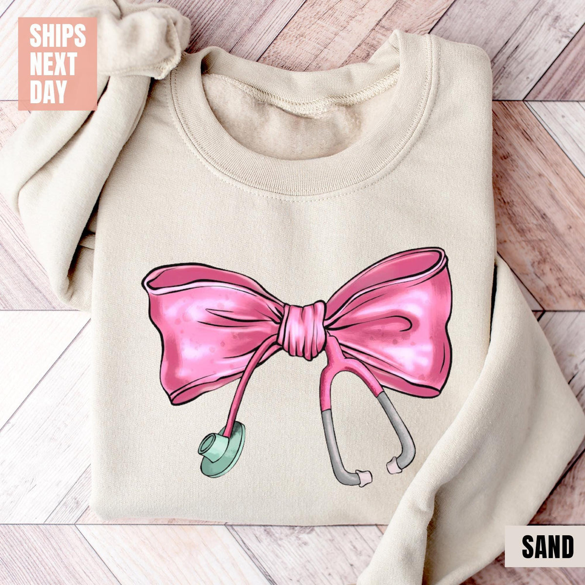 Coquette Nurse Stethoscope Bow Sweatshirt, Gift for Nurse, Bow Oversized Shirt, Nurse Appreciation, Christmas Gift for Nurse, Pink Bow Shirt