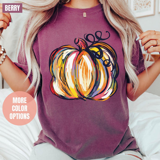 Watercolor Pumpkin Shirt, Colorful Pumpkin Shirt, Comfort Colors®, Thanksgiving T-shirt, Watercolor Pumpkins, Autumn Shirts, Cute Fall Gifts