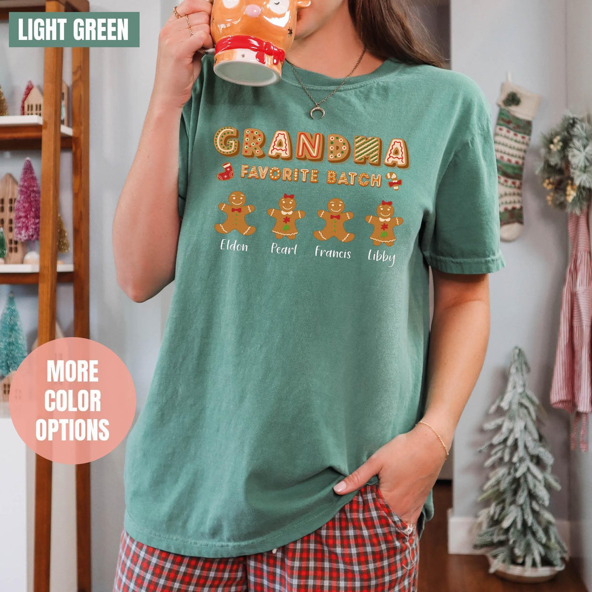 Personalized Grandmas Favorite Batch Shirt, Grandma Christmas Tee with Grandkids Name, Comfort Colors®, Custom Grandma Christmas, Xmas Gifts