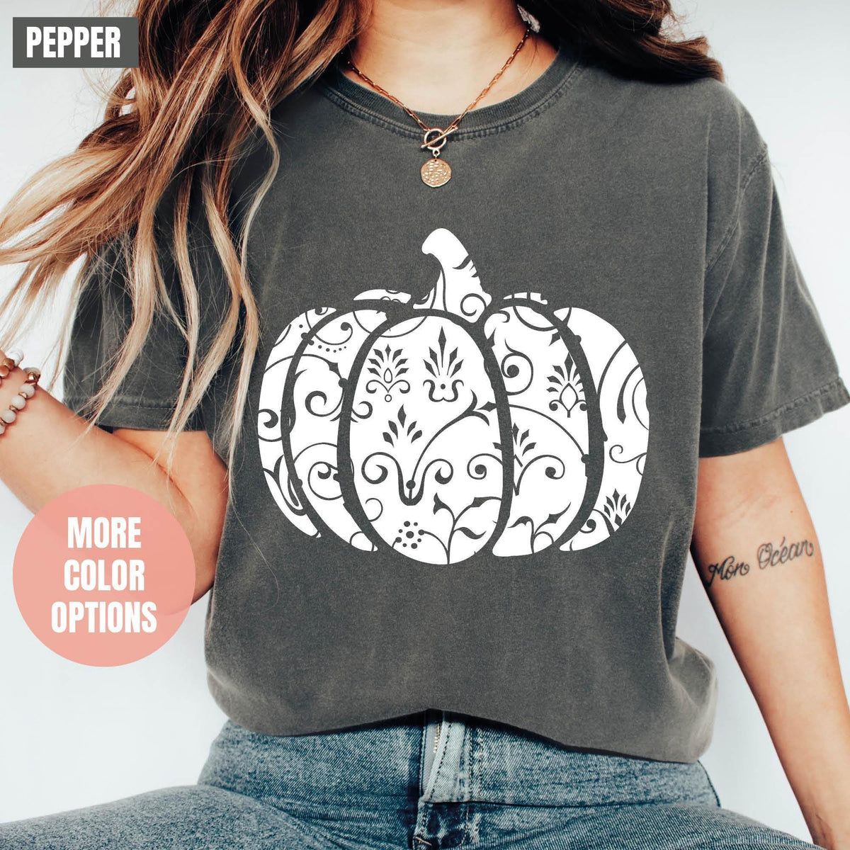 Floral Pumpkin Shirt, Fall Pumpkin Shirt, Fall Lover T-shirts, Comfort Colors®, Flower Thanksgiving T-shirt, Autumn Shirt, Thankful T-shirts