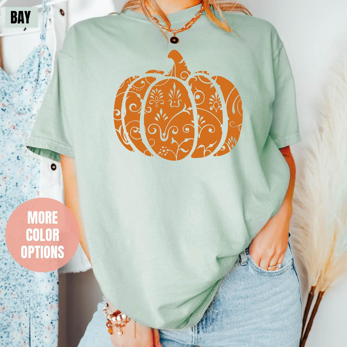 Floral Pumpkin Shirt, Fall Pumpkin Shirt, Fall Lover T-shirts, Comfort Colors®, Flower Thanksgiving T-shirt, Autumn Shirt, Thankful T-shirts