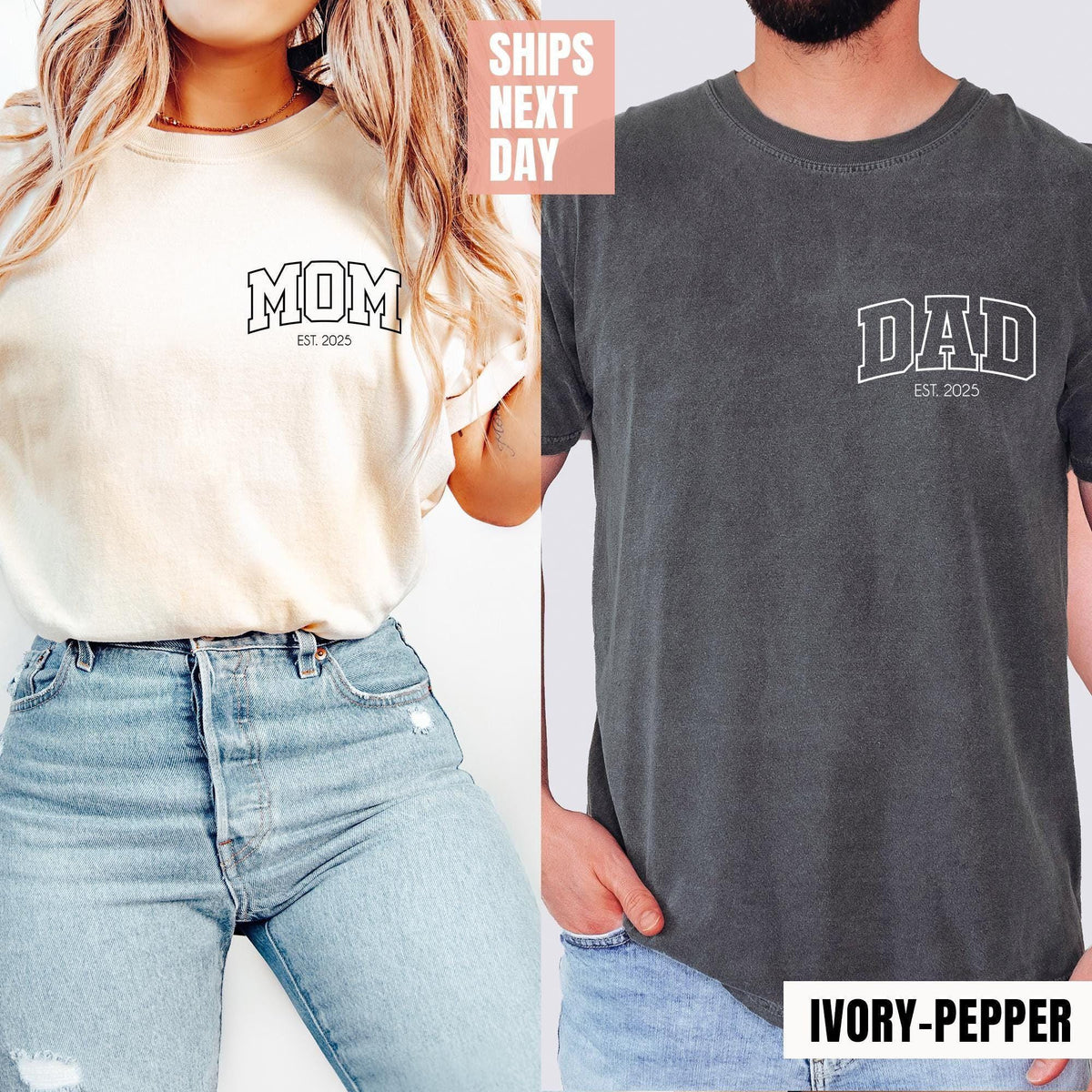 Custom Mom Dad Comfort Colors® T-shirt, Personalized Mama & Dad Pocket Shirt, Pregnancy Announcement T-shirt, Matching Parents Outfit Shirt