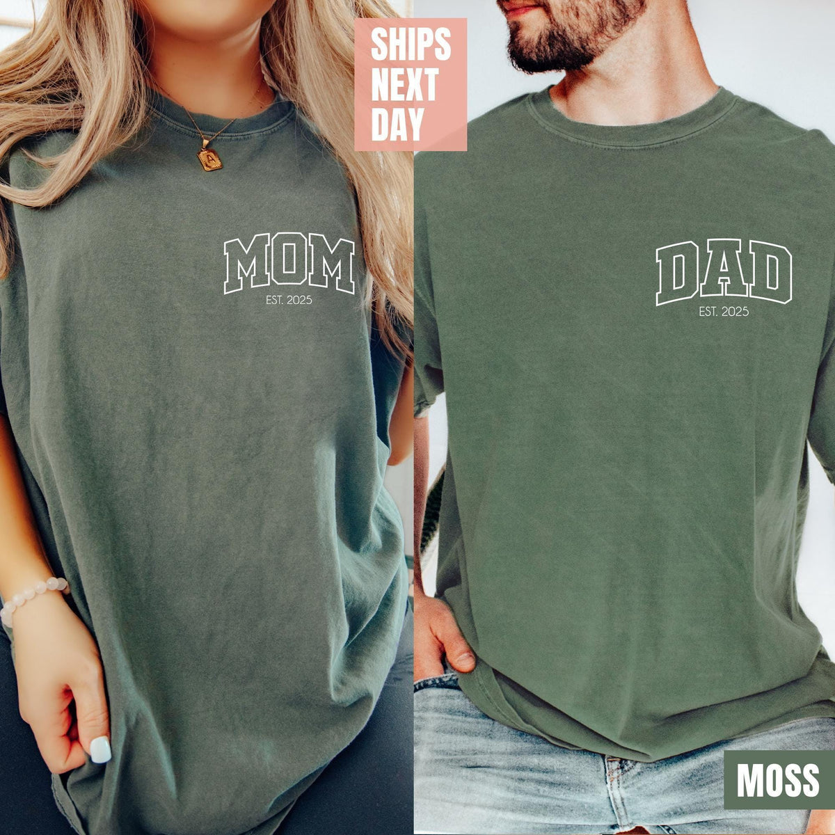 Custom Mom Dad Comfort Colors® T-shirt, Personalized Mama & Dad Pocket Shirt, Pregnancy Announcement T-shirt, Matching Parents Outfit Shirt