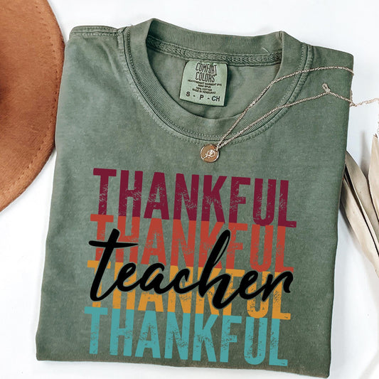 Thanksgiving Teacher Shirt, Thankful Rainbow Pumpkin Shirt, Thanksgiving Vacation Tee, Family Thanksgiving Shirt, Comfort Colors®, Fall Tees