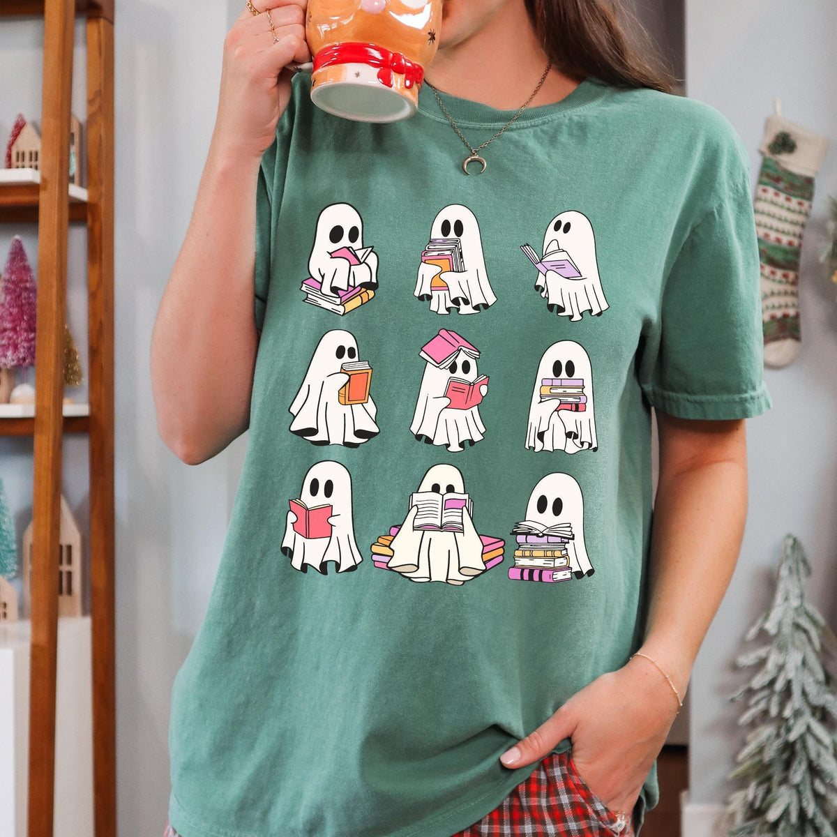 Comfort Colors® Ghost Reading Books Shirt, Bookish Halloween Shirt, Teacher Librarian Halloween Gift, Halloween School, Halloween Book Lover