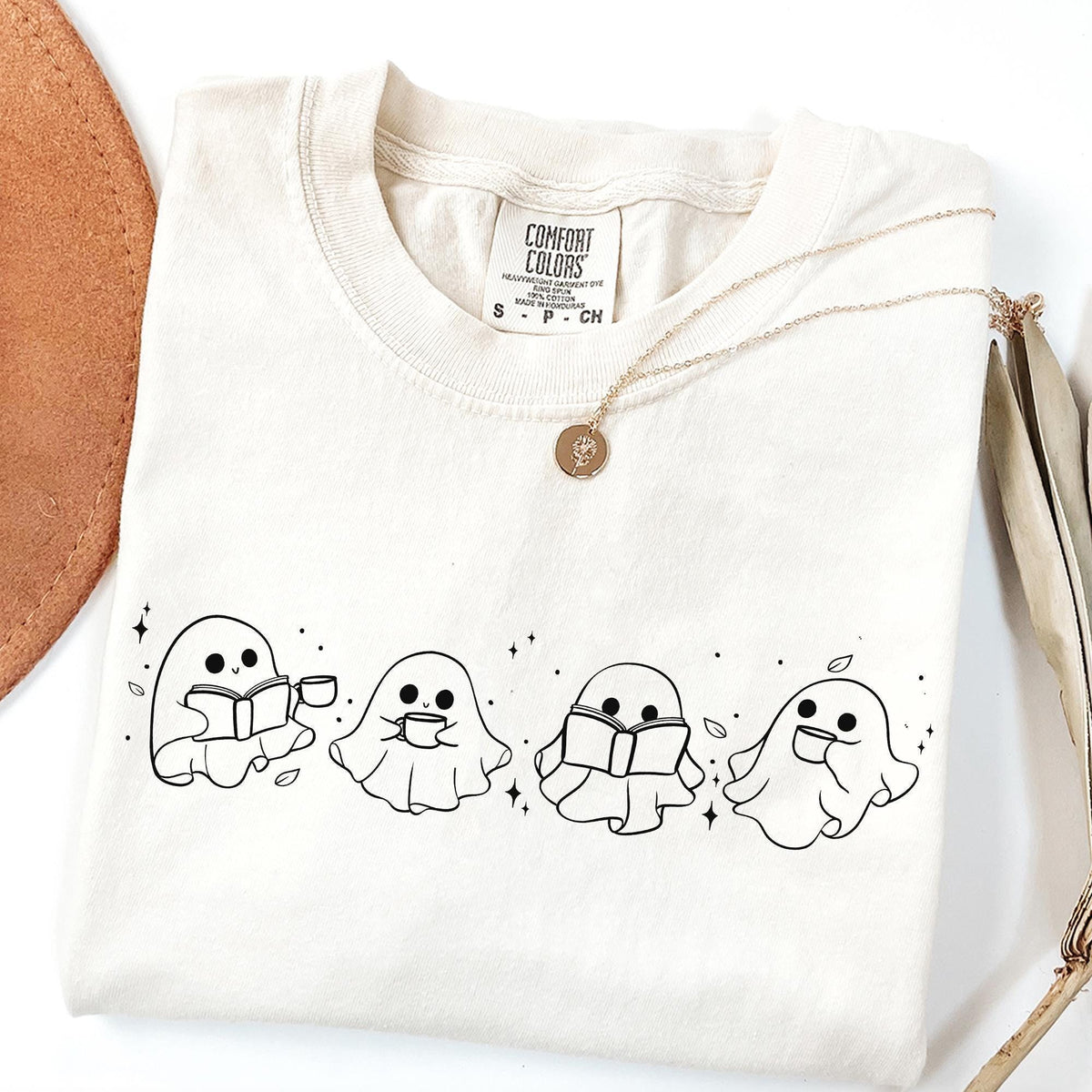 Comfort Colors® Cute Ghost Reading Books Shirt, Womens Halloween Shirt, Books Lover Halloween Shirt, Spooky Season, Bookish Halloween Shirts
