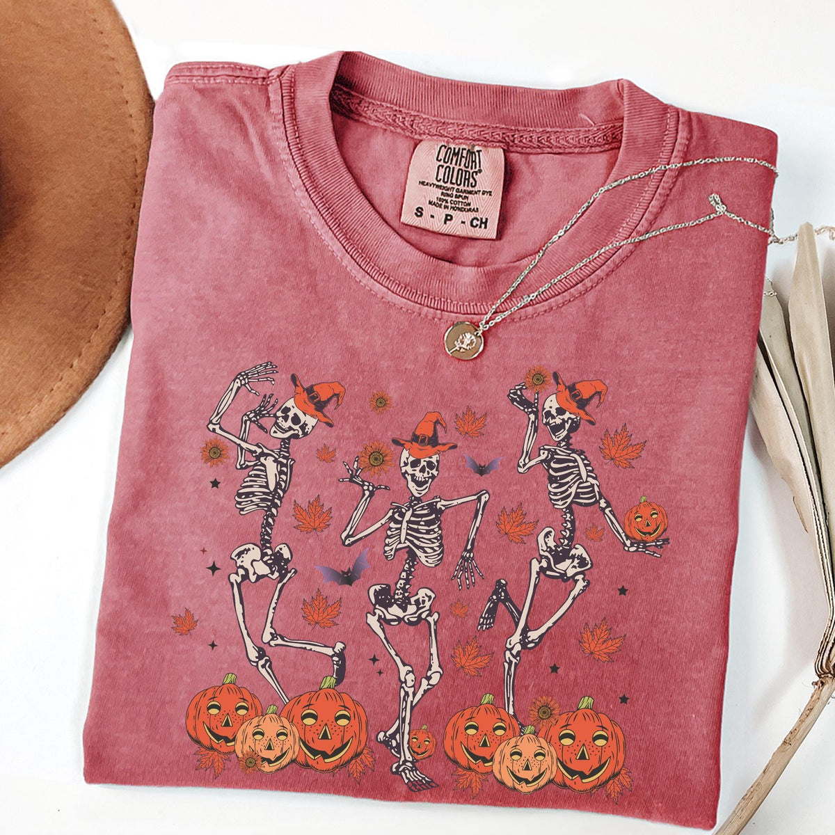 Retro Halloween Shirt, Comfort Colors® Halloween shirt, Dancing Skeleton Halloween T-shirt, Pumpkin Black Cat Shirt, Spooky Season Fall Tees