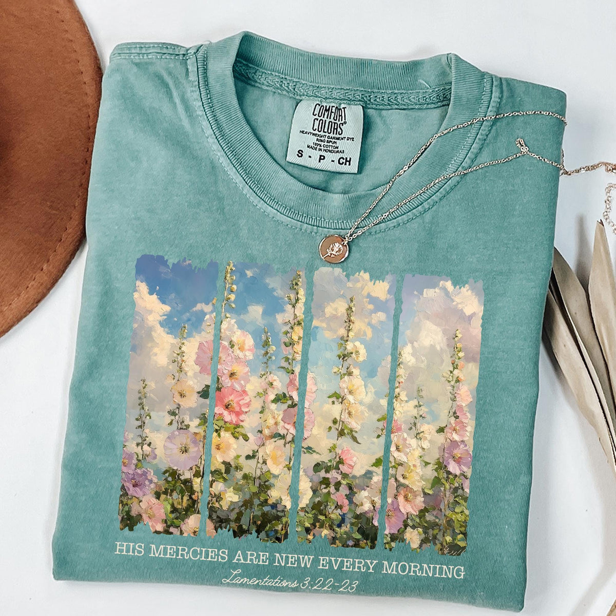 Comfort Colors Christian Shirt For Woman, His Mercies Are New Every Morning T-Shirt, Cozy Bible Verse Tee, Retro Flower Faith Based Clothing