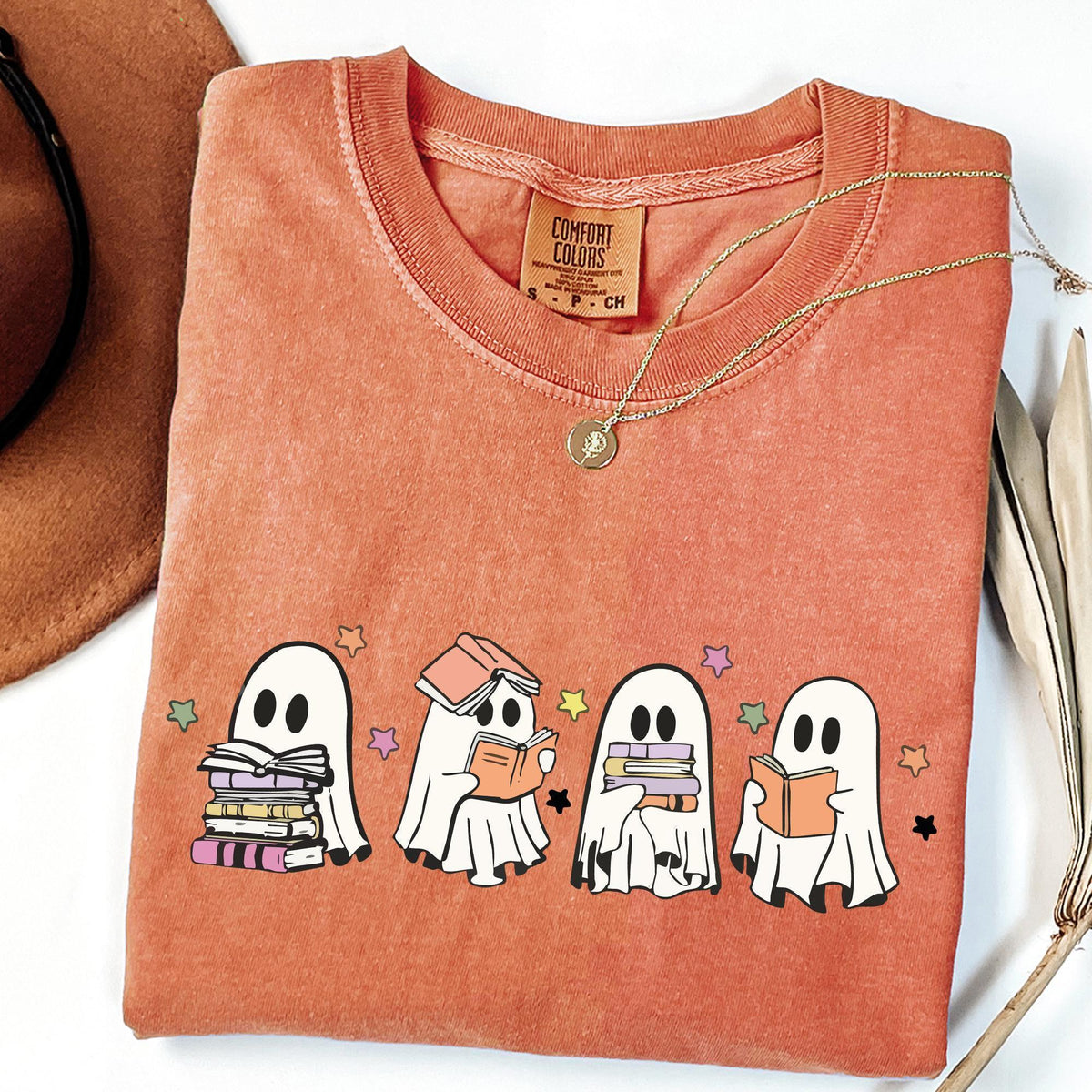 Ghosts Reading Books Shirt, Books Lover Ghost Gift, Cute Little Ghost Shirt, Womens Halloween Shirt, Spooky Season T-shirts, Comfort Colors®