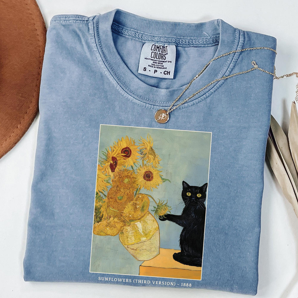 Comfort Colors® Van Gogh Cat Shirt, Van Gogh Irises Cat Shirt, Black Cat tee, Funny Cat shirt, Ladies Shirt, Funny gift Idea, Funny Cute Cat