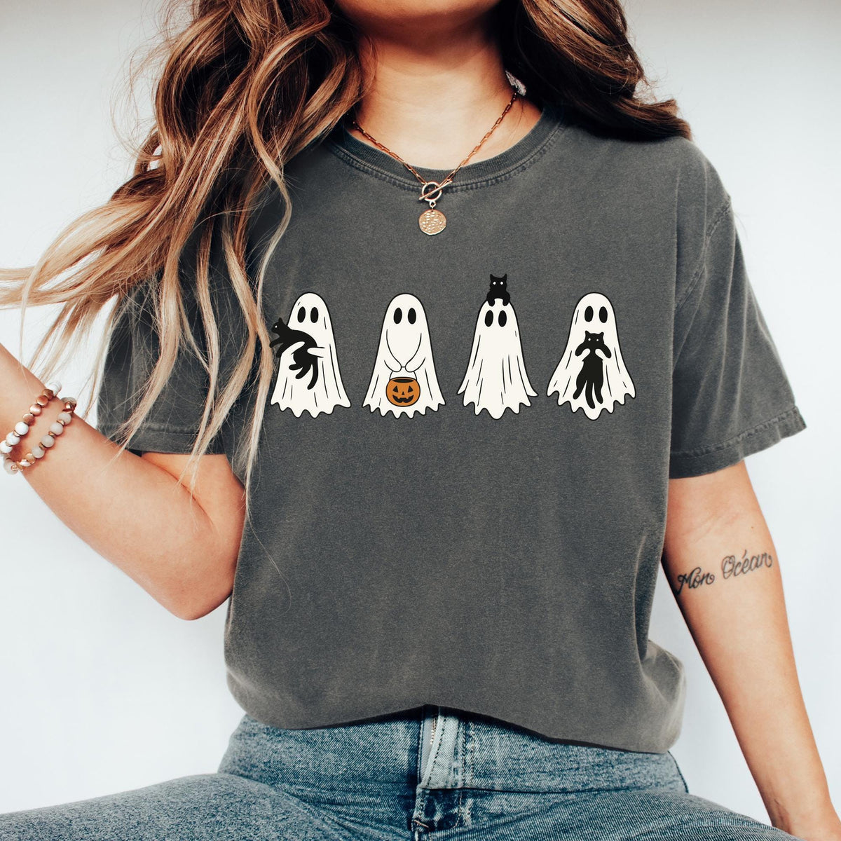 Comfort Colors® Cute Ghost Black Cats Halloween Shirt, Ghost Cat Halloween Shirts, Cat Lover Gifts, Halloween Gift Cats Owner, Spooky Season