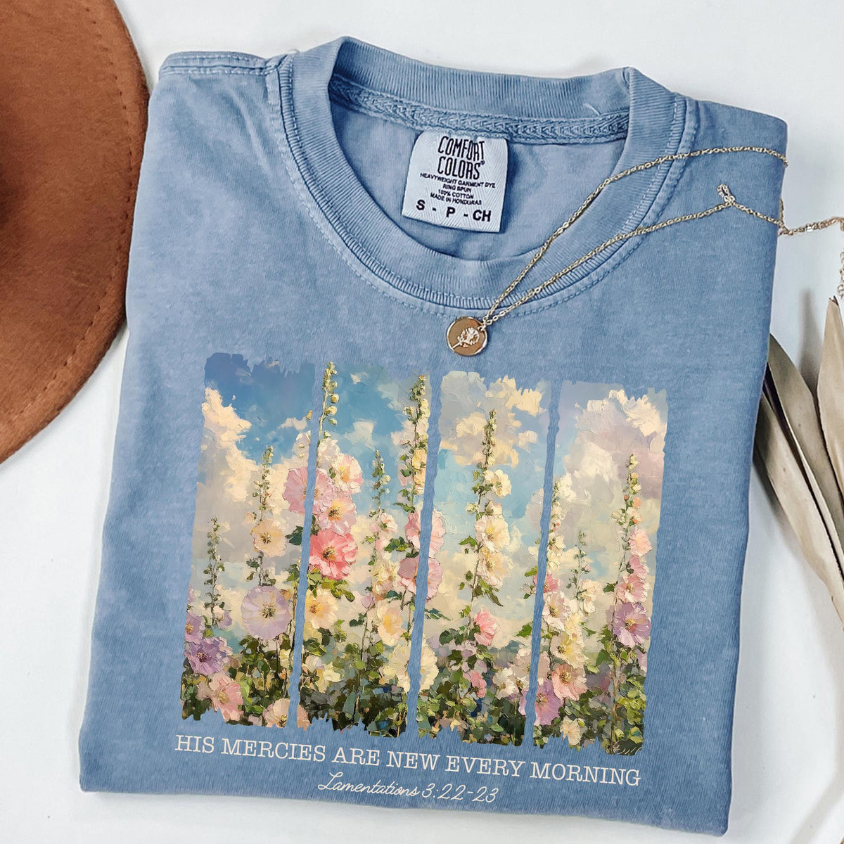 Comfort Colors Christian Shirt For Woman, His Mercies Are New Every Morning T-Shirt, Cozy Bible Verse Tee, Retro Flower Faith Based Clothing