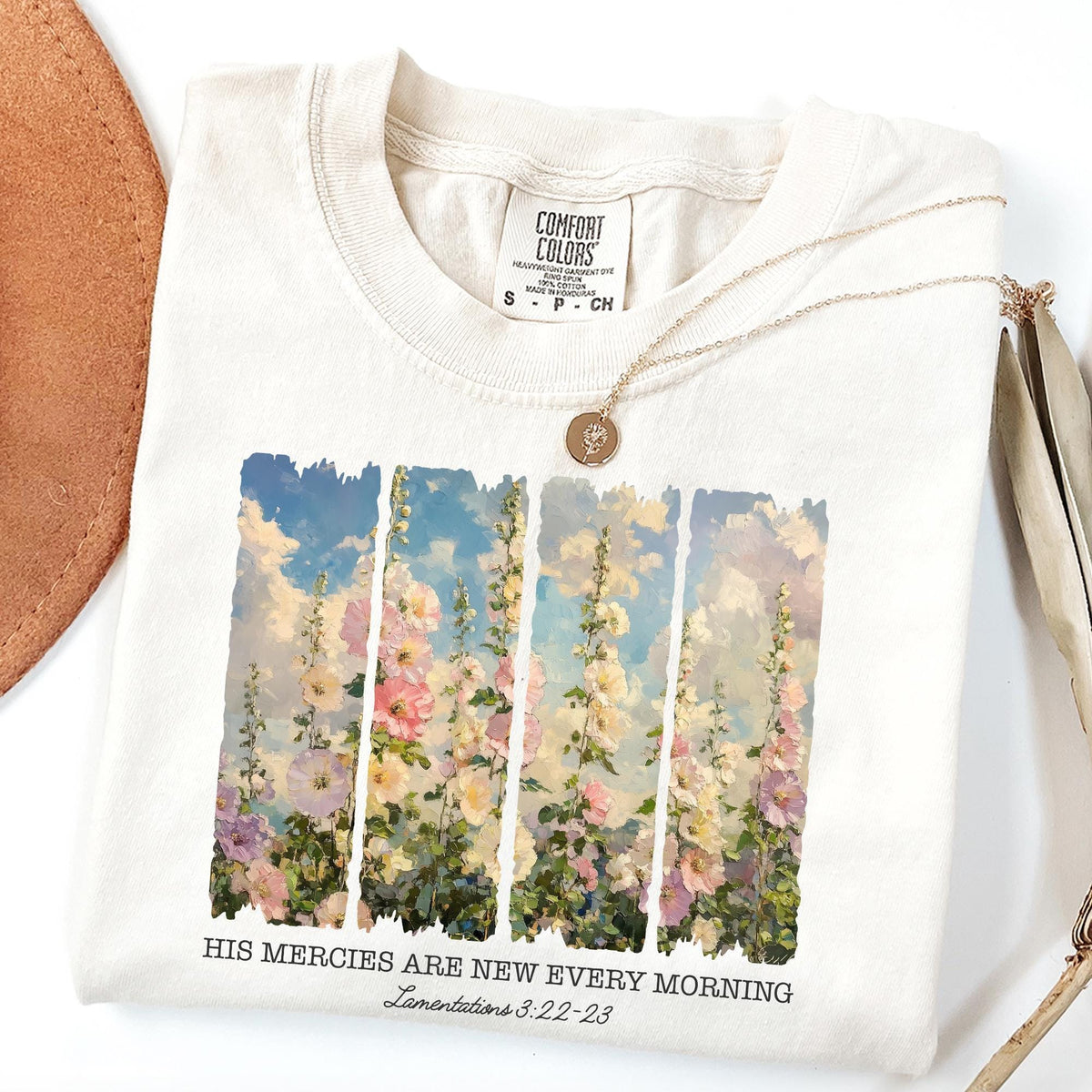 Comfort Colors Christian Shirt For Woman, His Mercies Are New Every Morning T-Shirt, Cozy Bible Verse Tee, Retro Flower Faith Based Clothing