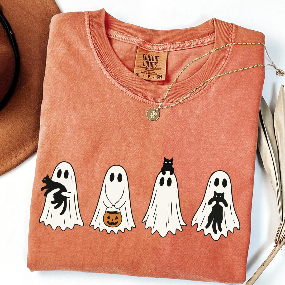 Comfort Colors® Cute Ghost Black Cats Halloween Shirt, Ghost Cat Halloween Shirts, Cat Lover Gifts, Halloween Gift Cats Owner, Spooky Season