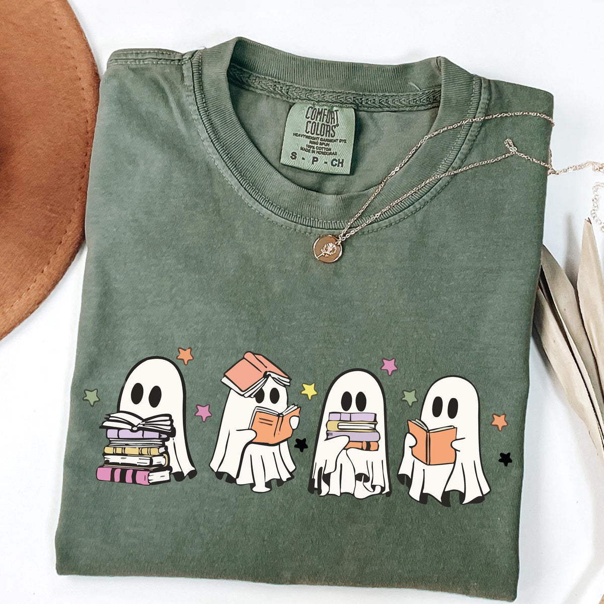 Ghosts Reading Books Shirt, Books Lover Ghost Gift, Cute Little Ghost Shirt, Womens Halloween Shirt, Spooky Season T-shirts, Comfort Colors®