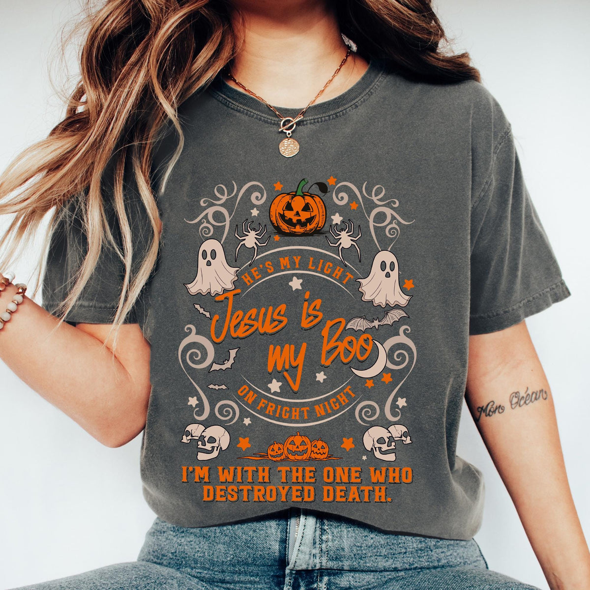 Jesus Is My Boo Shirt, Christian Halloween T Shirt, Funny Faith Fall T-shirt, Halloween Christian Gifts, He Is My Light Fright Night T-shirt