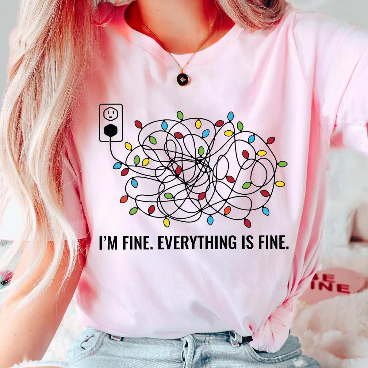 I'm Fine Everything Is Fine Sweatshirt, Christmas Sweatshirt, Christmas Sweatshirt Women, Christmas Lights Sweatshirt, Sweatshirt Women Gift
