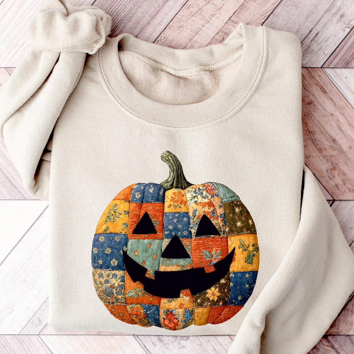 Retro Patchwork Halloween Pumpkin Sweatshirt, Halloween Pumpkin Shirt, Spooky Season Sweatshirt, Halloween Gift, Halloween Cute Women Outfit