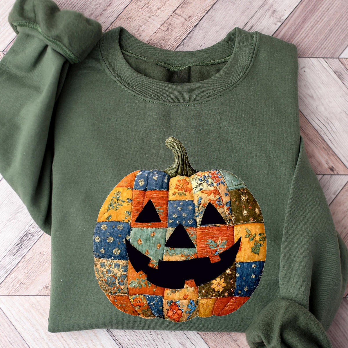 Retro Patchwork Halloween Pumpkin Sweatshirt, Halloween Pumpkin Shirt, Spooky Season Sweatshirt, Halloween Gift, Halloween Cute Women Outfit