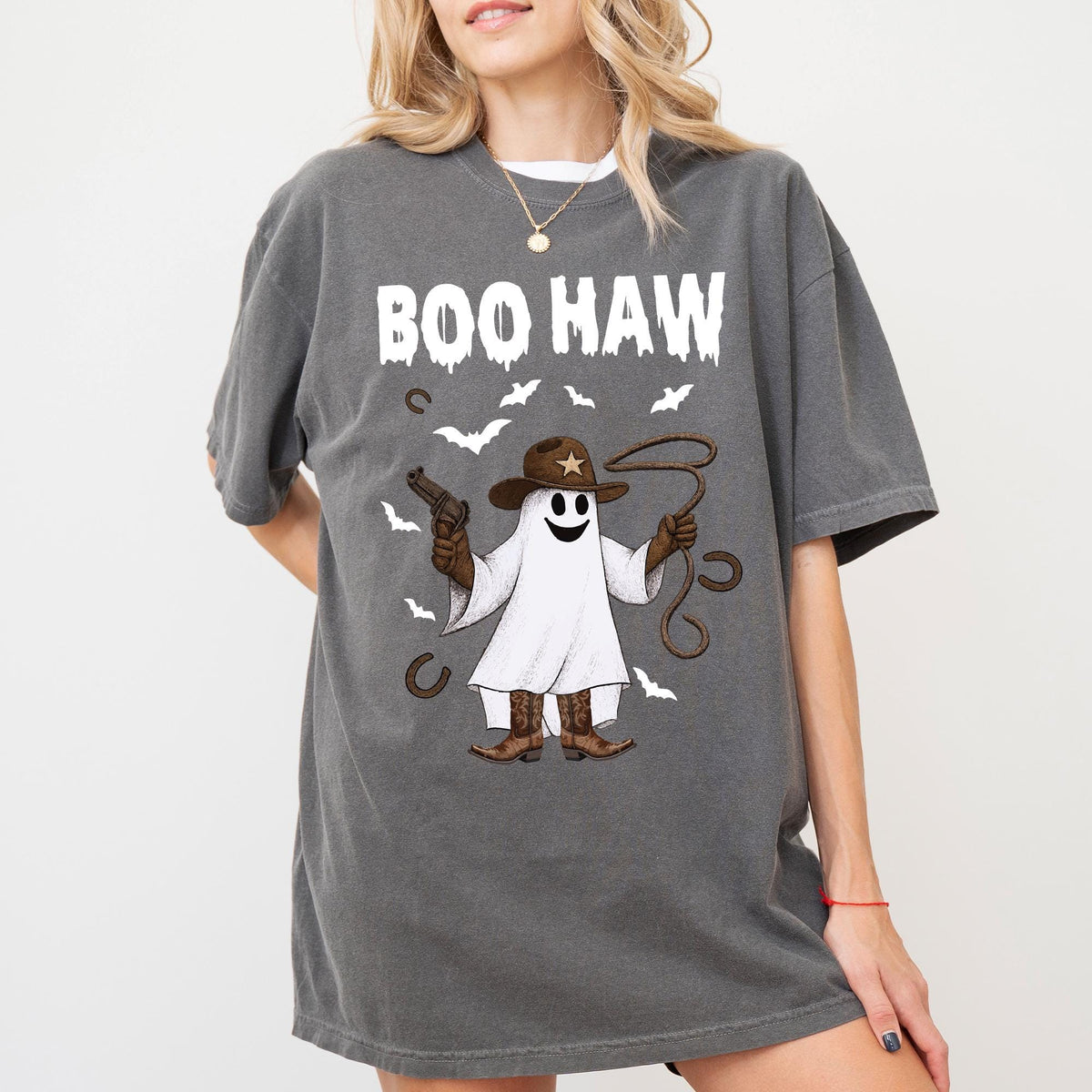 Comfort Colors® Boo Haw Shirt, Funny Ghost Cowboy Tee, Western Halloween Shirt, Spooky Fall Shirt, Country Girl Gift, Funny Halloween Shirts