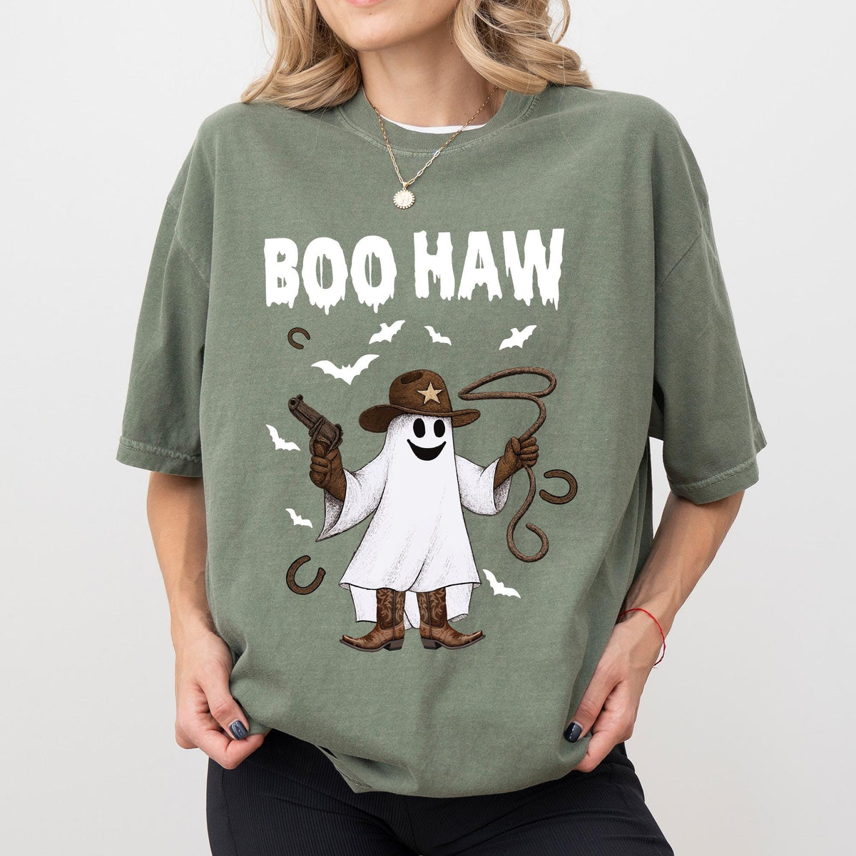 Comfort Colors® Boo Haw Shirt, Funny Ghost Cowboy Tee, Western Halloween Shirt, Spooky Fall Shirt, Country Girl Gift, Funny Halloween Shirts