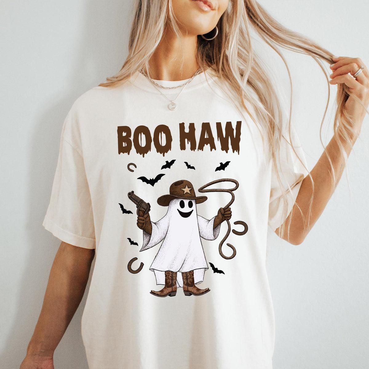 Comfort Colors® Boo Haw Shirt, Funny Ghost Cowboy Tee, Western Halloween Shirt, Spooky Fall Shirt, Country Girl Gift, Funny Halloween Shirts