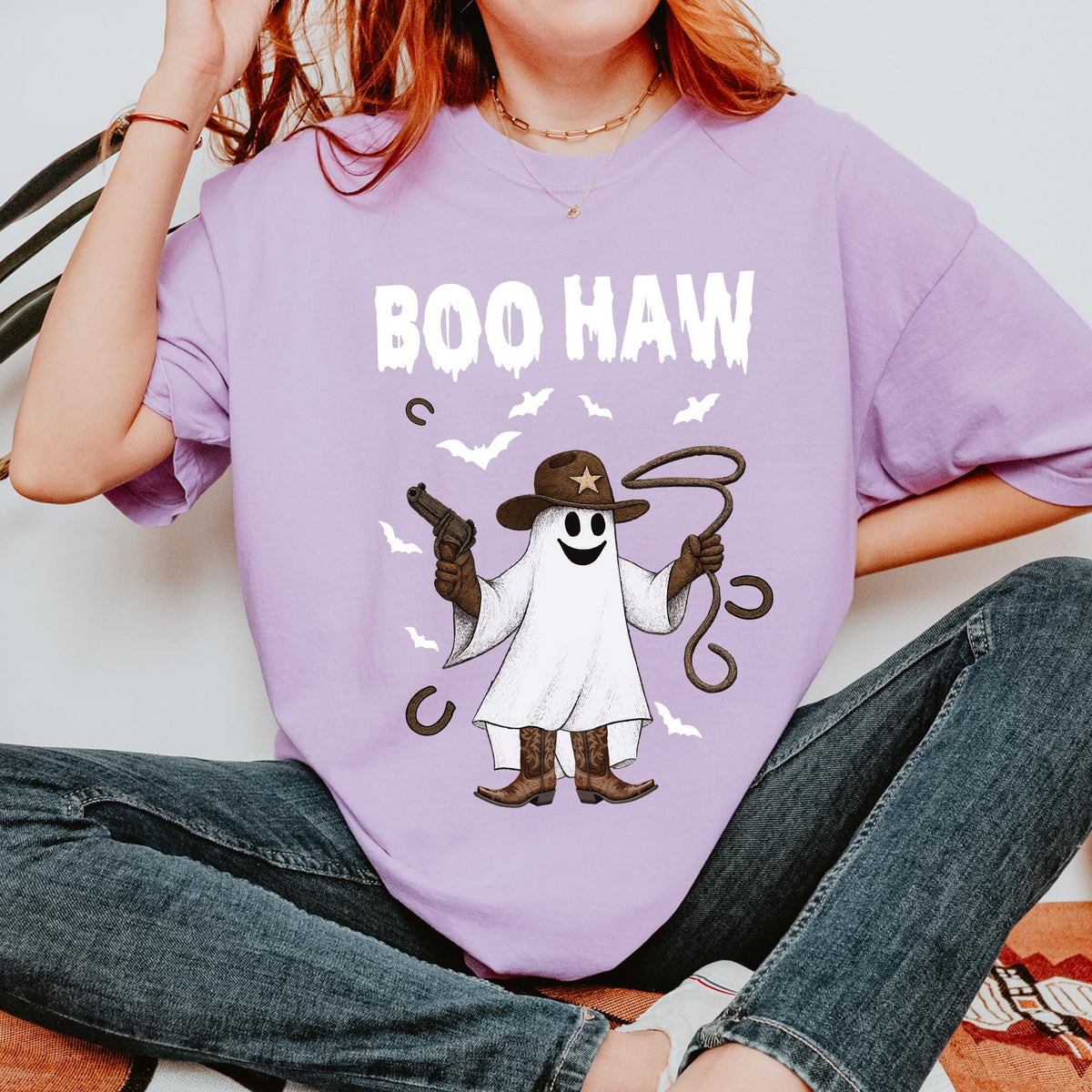 Comfort Colors® Boo Haw Shirt, Funny Ghost Cowboy Tee, Western Halloween Shirt, Spooky Fall Shirt, Country Girl Gift, Funny Halloween Shirts