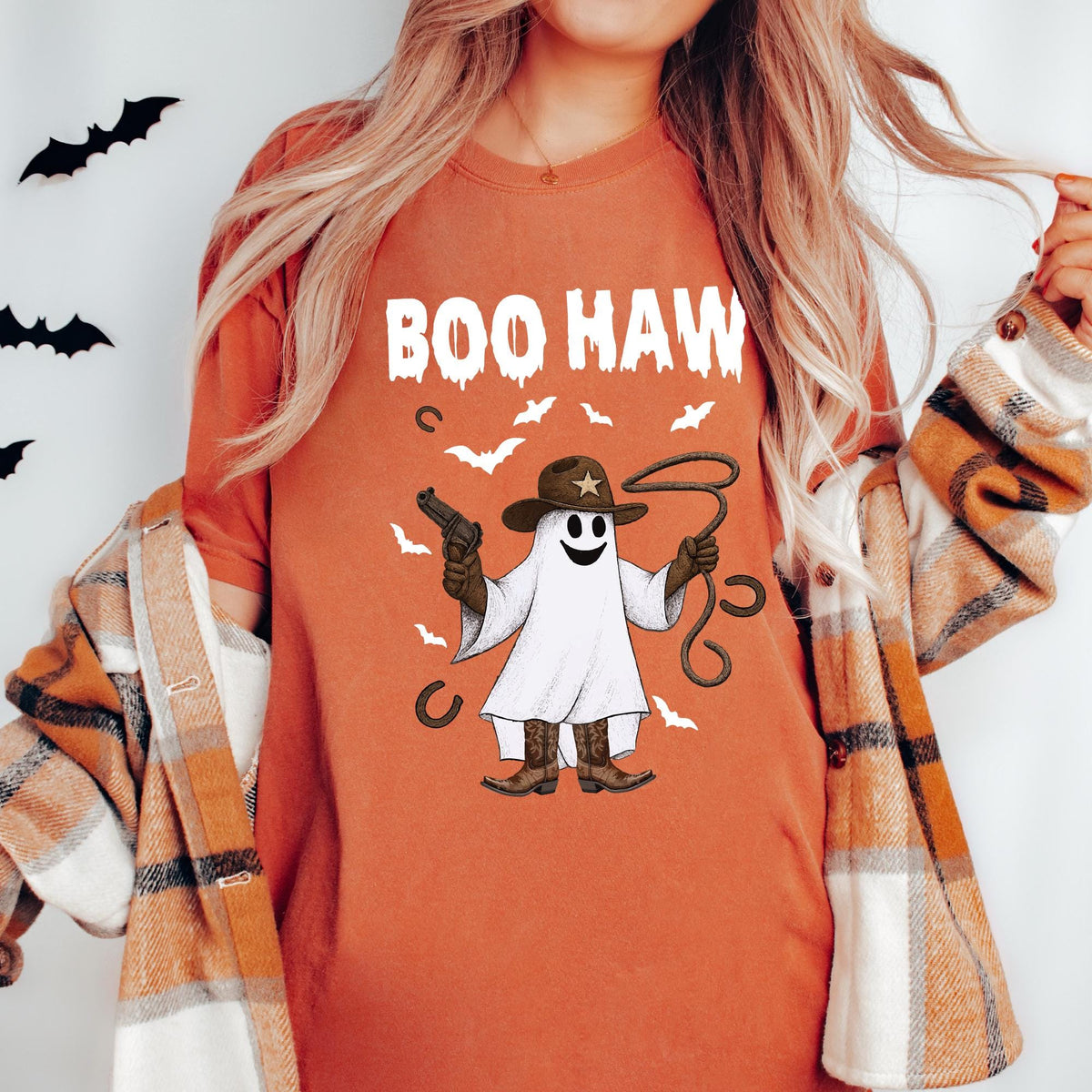 Comfort Colors® Boo Haw Shirt, Funny Ghost Cowboy Tee, Western Halloween Shirt, Spooky Fall Shirt, Country Girl Gift, Funny Halloween Shirts
