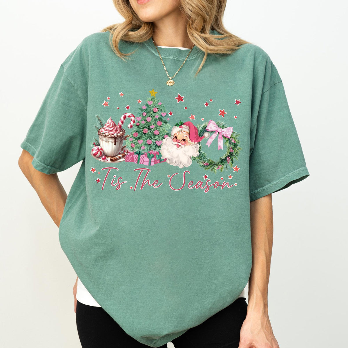 Tis The Season Sweatshirt Comfort Colors®, Coquette Bow Christmas Shirts, Retro Christmas Crewneck, Merry Christmas, Girly Christmas Sweater