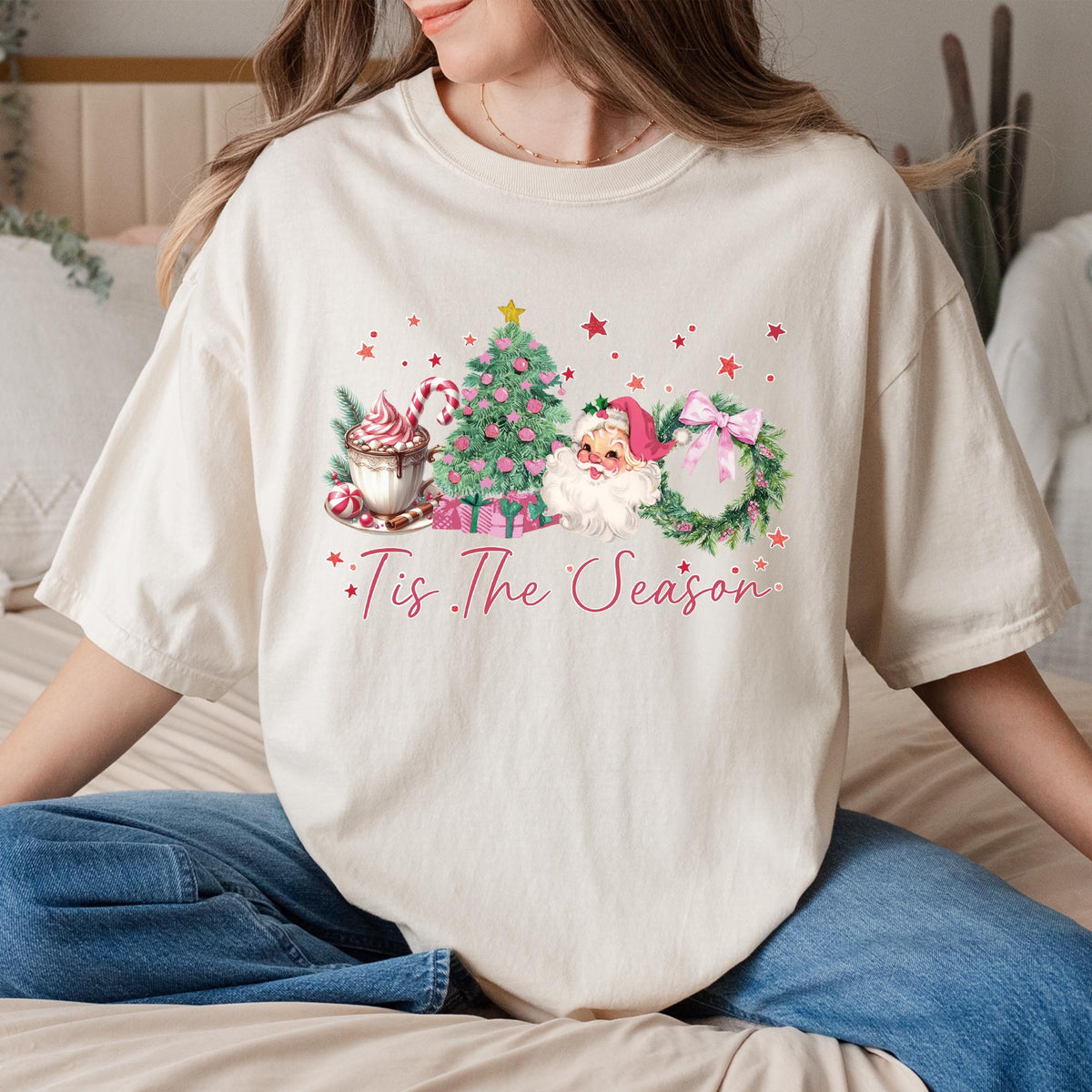 Tis The Season Sweatshirt Comfort Colors®, Coquette Bow Christmas Shirts, Retro Christmas Crewneck, Merry Christmas, Girly Christmas Sweater
