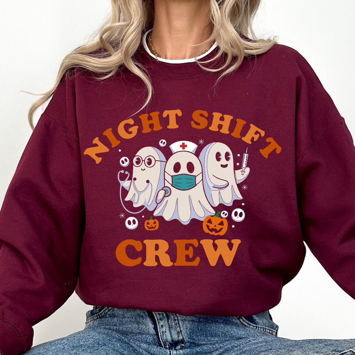 Night Shift Crew, Halloween Nurse Sweatshirt, Retro Spooky Nurse Tshirt, Registered Nurse Sweatshirt, Halloween RN Shirt, Nursing School Tee
