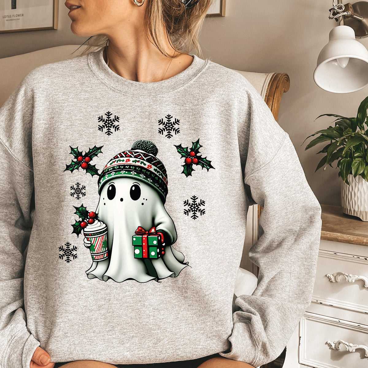 Ghost Santa Christmas Sweatshirt, Christmas Ghost Gift, Holiday Gift, Xmas Gift, Christmas Sweatshirt, Halloween Ghost Sweatshirt, Ghost Tee