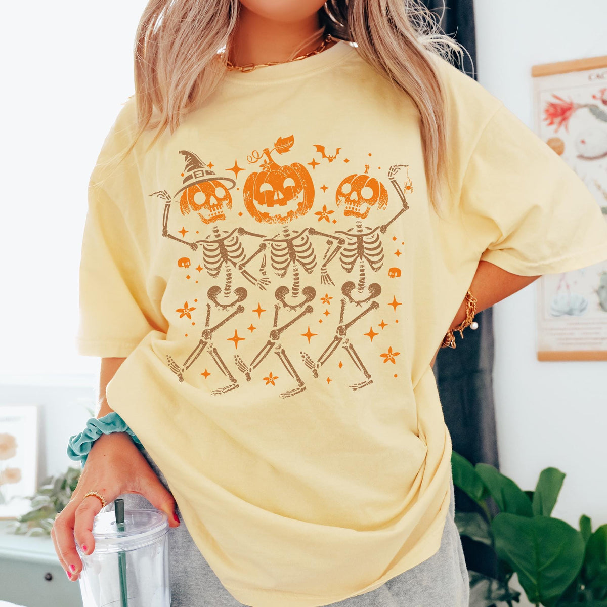 Comfort Colors® Pumpkin Skeleton Halloween Shirt, Pumpkin Halloween Shirts, Halloween Skeleton T-shirt, Pumpkin Shirt, Spooky Season T-Shirt