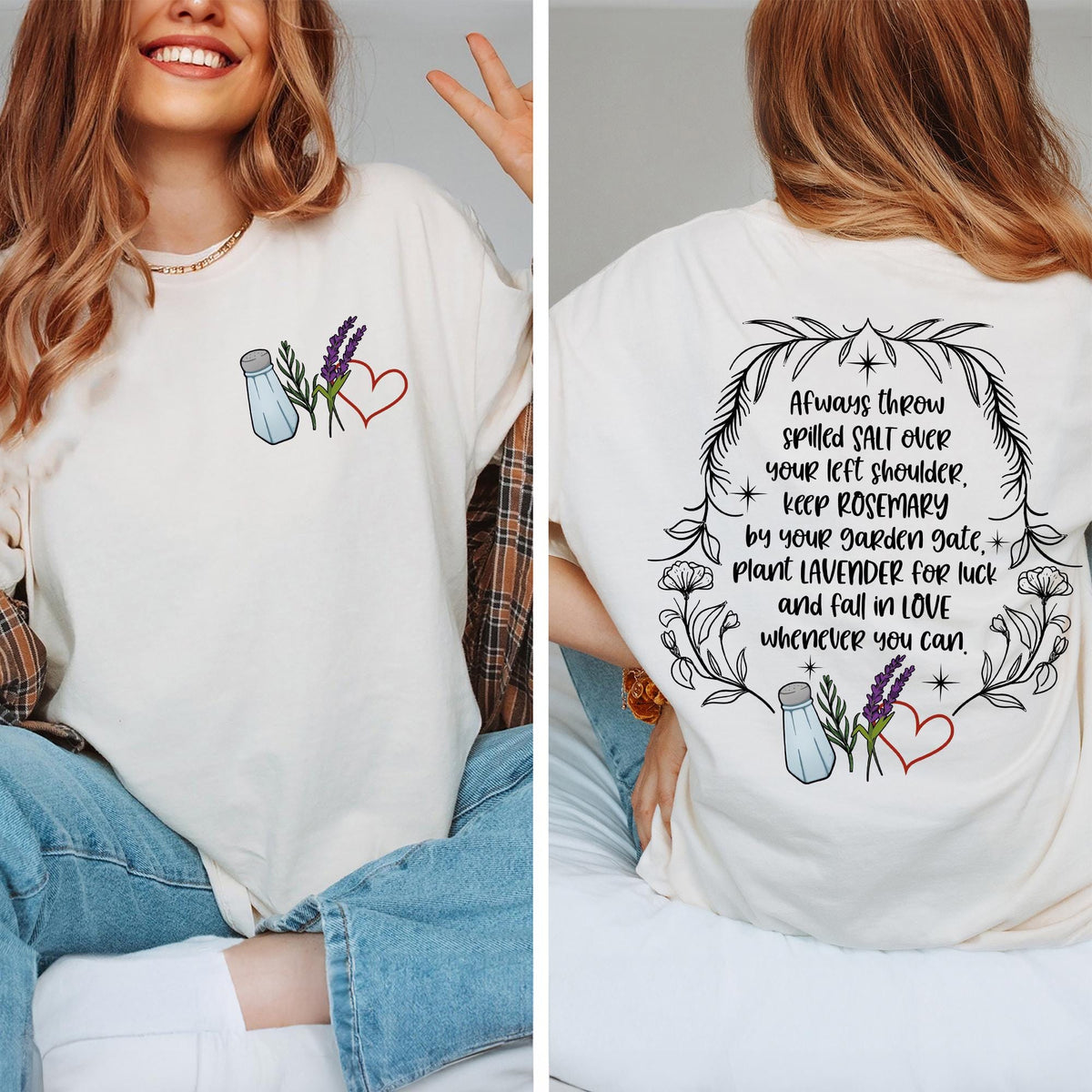 Salt Rosemary Lavender Love Front and Back Sweatshirt, Practical Magic Sweatshirt, Magic Spell Hoodie, Witchy T-shirts, Halloween Sweatshirt