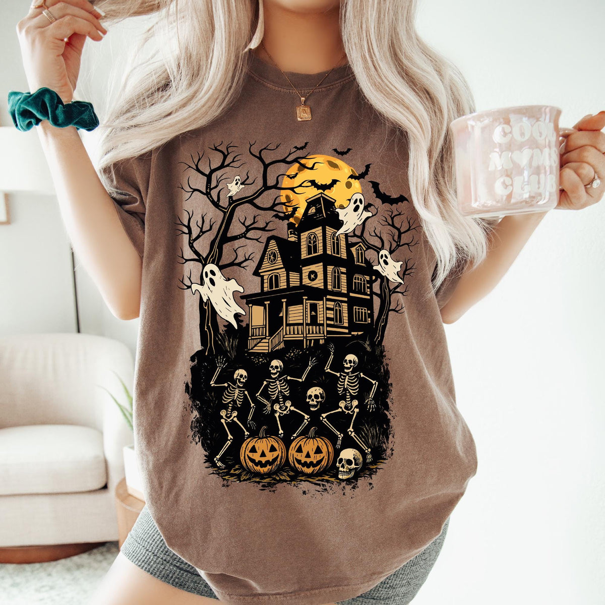 Halloween Skeleton Haunted House Shirt, Halloween Haunted House Shirt, Comfort Colors® Retro Halloween Ghost, Spooky Dancing Skeleton Shirts
