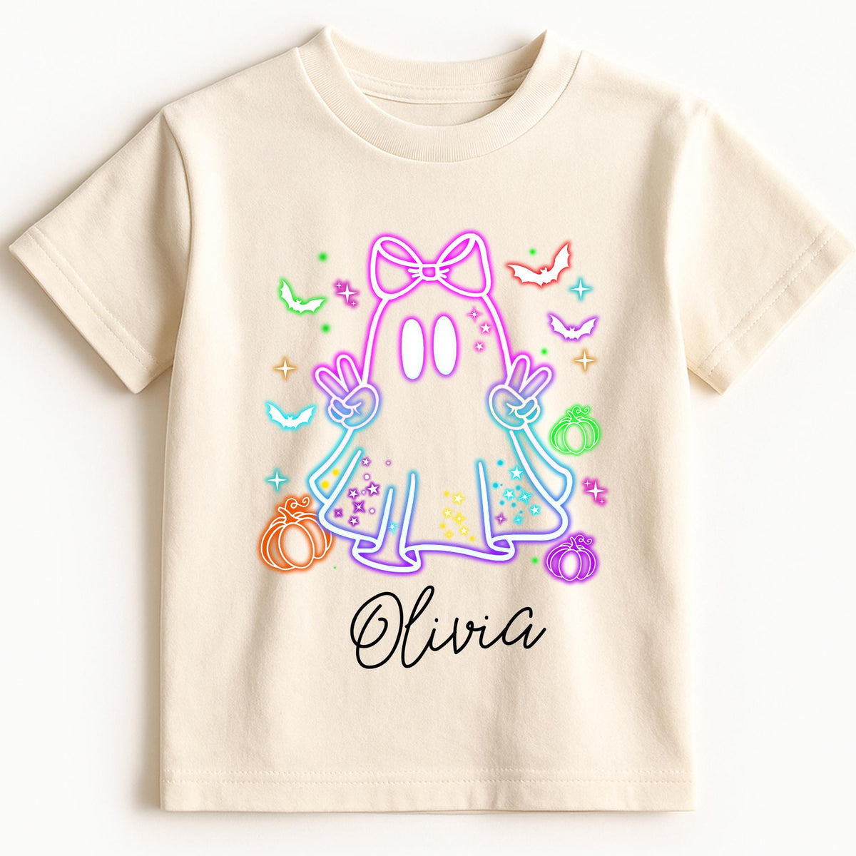 Custom Kids Halloween Neon Shirt, Cute Ghost T-Shirt, Neon Halloween Ghost Shirt, Girls Halloween Tee, Boys Halloween Tee, Halloween Toddler