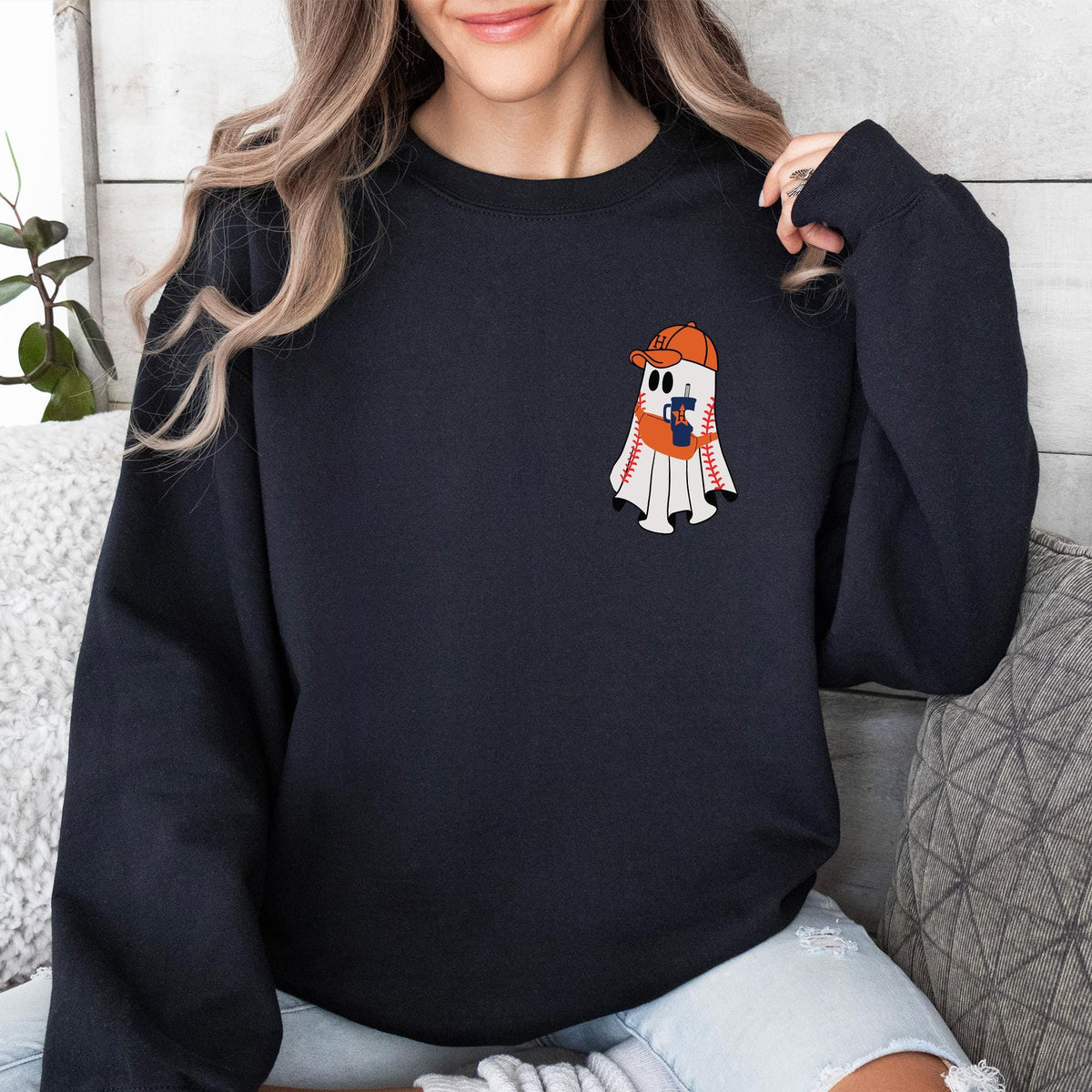 Ghost Baseball Sweatshirt, Ghost Halloween Crewneck, Game Day Shirt, Baseball Sweater, Halloween Gifts, Baseball Season Shirt, Halloween Tee