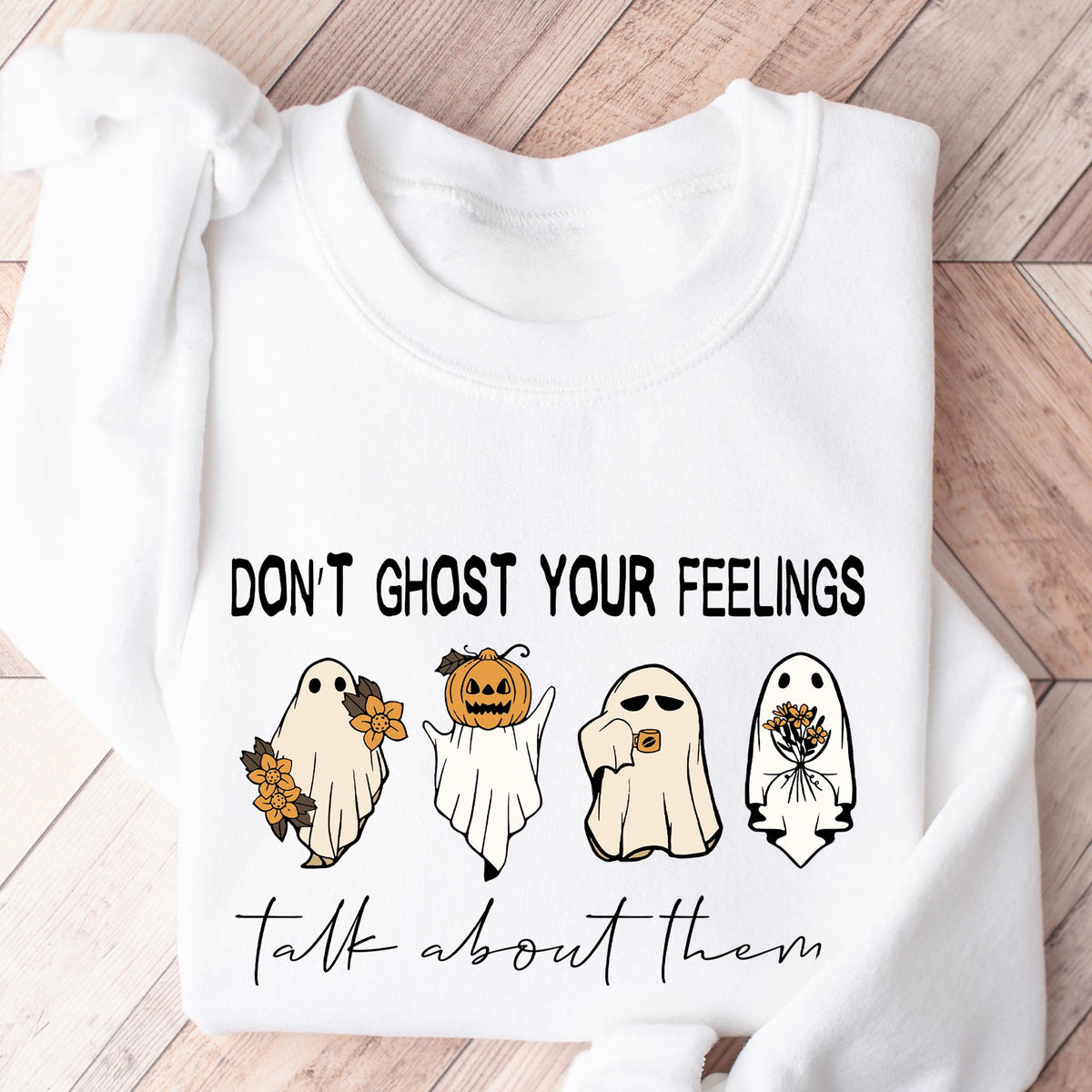 Retro Funny Don't Ghost Your Feelings, Mental Health Awareness, Mental Health, Halloween Graphic T-Shirt for Women, School Counselor T-shirt